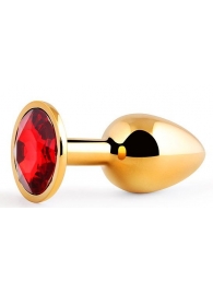 Золотистая анальная пробка с красным стразом - 7,2 см. - Anal Jewelry Plug - купить с доставкой в Одинцово