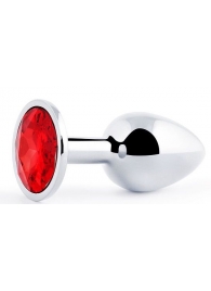 Серебристая анальная пробка с красным стразом - 7,2 см. - Anal Jewelry Plug - купить с доставкой в Одинцово