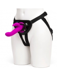 Лиловый страпон Rechargeable Vibrating Strap-On Harness Set - 17,6 см. - Happy Rabbit - купить с доставкой в Одинцово