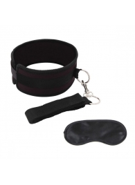 Черный ошейник с длинным поводком Collar and Leash Set - Lux Fetish - купить с доставкой в Одинцово