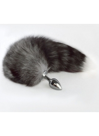 Серебристая анальная пробка с серым хвостиком - Sitabella - купить с доставкой в Одинцово