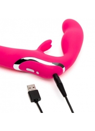 Ярко-розовый безремневой страпон Rechargeable Vibrating Strapless Strap-On - Happy Rabbit - купить с доставкой в Одинцово