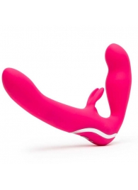 Ярко-розовый безремневой страпон Rechargeable Vibrating Strapless Strap-On - Happy Rabbit - купить с доставкой в Одинцово