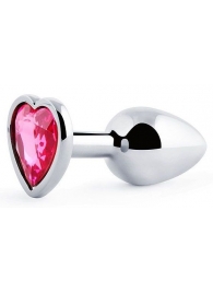 Серебристая анальная пробка с малиновым кристаллом-сердечком - 7 см. - Anal Jewelry Plug - купить с доставкой в Одинцово
