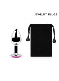 Серебристая анальная пробка с малиновым кристаллом - 7,2 см. - Anal Jewelry Plug - купить с доставкой в Одинцово