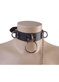 Черный кожаный ошейник Big Ring - Sitabella - купить с доставкой в Одинцово