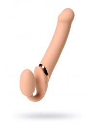 Телесный безремневой вибрострапон Vibrating Bendable Strap-On L - Strap-on-me - купить с доставкой в Одинцово