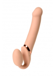 Телесный безремневой вибрострапон Vibrating Bendable Strap-On L - Strap-on-me - купить с доставкой в Одинцово