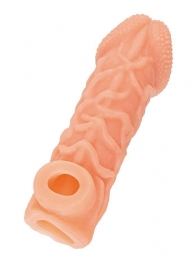 Телесная закрытая насадка с венками Cock Sleeve Size S - 13,8 см. - KOKOS - в Одинцово купить с доставкой