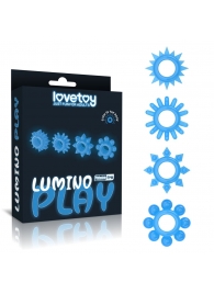 Набор из 4 голубых, светящихся в темноте эрекционных колец Lumino Play - Lovetoy - в Одинцово купить с доставкой