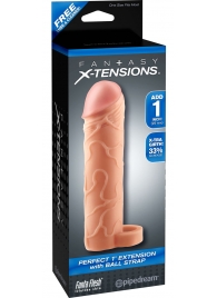 Телесная насадка с кольцом Perfect 1 Extension with Ball Strap - 17 см. - Pipedream - в Одинцово купить с доставкой