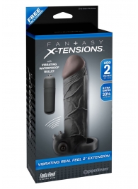 Чёрная вибронасадка с кольцом Vibrating Real Feel 2 Extension - 16 см. - Pipedream - в Одинцово купить с доставкой