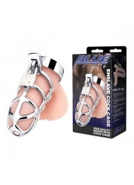 Серебристая металлическая клетка для члена с замком Enslave Cock Cage - BlueLine - купить с доставкой в Одинцово