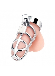 Серебристая металлическая клетка для члена с замком Enslave Cock Cage - BlueLine - купить с доставкой в Одинцово