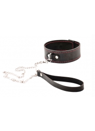 Черный широкий ошейник с красной строчкой и поводком - Crazy Handmade - купить с доставкой в Одинцово