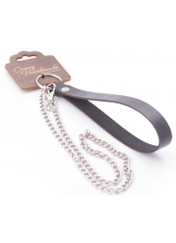 Серебристый металлический поводок с кожаной черной ручкой - 80 см. - Crazy Handmade - купить с доставкой в Одинцово