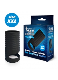 Черная открытая насадка на пенис с кольцом для мошонки XXL-size - 9,4 см. - Sex Expert - в Одинцово купить с доставкой
