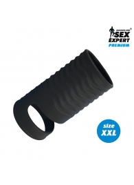 Черная открытая насадка на пенис с кольцом для мошонки XXL-size - 9,4 см. - Sex Expert - в Одинцово купить с доставкой