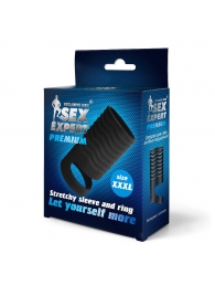 Черная открытая насадка на пенис с кольцом для мошонки XXXL-size - 9,9 см. - Sex Expert - в Одинцово купить с доставкой