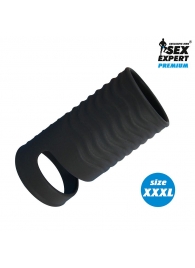 Черная открытая насадка на пенис с кольцом для мошонки XXXL-size - 9,9 см. - Sex Expert - в Одинцово купить с доставкой