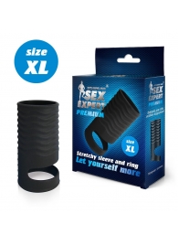 Черная открытая насадка на пенис с кольцом для мошонки XL-size - 8,9 см. - Sex Expert - в Одинцово купить с доставкой