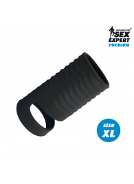 Черная открытая насадка на пенис с кольцом для мошонки XL-size - 8,9 см. - Sex Expert - в Одинцово купить с доставкой
