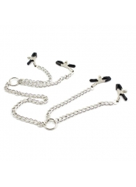 Серебристые зажимы для сосков и половых губ на тонкой цепочке - Notabu - купить с доставкой в Одинцово