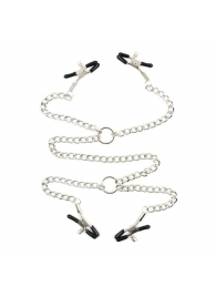 Серебристые зажимы для сосков и половых губ на тонкой цепочке - Notabu - купить с доставкой в Одинцово