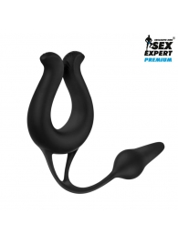 Черная вибронасадка Sex Expert с анальной втулкой - Sex Expert - в Одинцово купить с доставкой