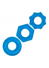 Комплект из трех голубых колец для эрекции 3-Pack Nuts   Bolts Stretch Cock Ring Set - BlueLine - в Одинцово купить с доставкой