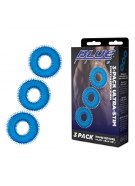 Комплект из трех голубых колец для эрекции 3-Pack Ultra-Stim Stretch Cock Rings - BlueLine - в Одинцово купить с доставкой