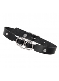 Черный кожаный ошейник со связанными кольцами - Pecado - купить с доставкой в Одинцово