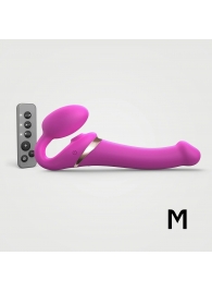 Ярко-розовый безремневой страпон Multi Orgasm Size M с клиторальной стимуляцией - Strap-on-me - купить с доставкой в Одинцово