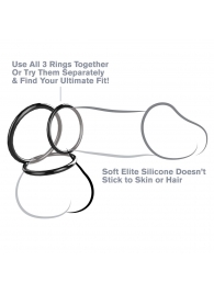 Набор из трех черных эрекционных колец Silicone 3-Ring Stamina Set - Pipedream - в Одинцово купить с доставкой