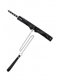 Черный кожаный ошейник-воротник с поводком - Pecado - купить с доставкой в Одинцово