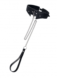 Черный кожаный ошейник-воротник с поводком - Pecado - купить с доставкой в Одинцово