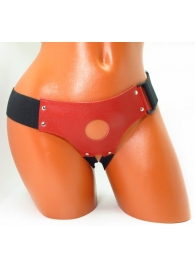 Красные кожаные трусики для страпона - БДСМ Арсенал - купить с доставкой в Одинцово
