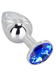 Анальное украшение BUTT PLUG  Small с синим кристаллом - 7 см. - Anal Jewelry Plug - купить с доставкой в Одинцово