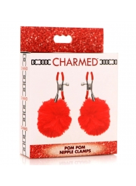 Красные зажимы на соски с помпонами Pom Pom - XR Brands - купить с доставкой в Одинцово