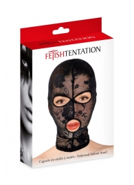 Черная кружевная маска на голову с отверстиями для глаз и рта - Fetish Tentation - купить с доставкой в Одинцово