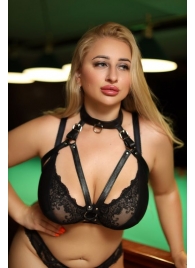 Черная кожаная сбруя с ошейником plus size из нежной кожи - БДСМ Арсенал - купить с доставкой в Одинцово