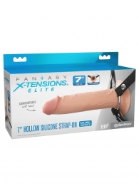 Телесный полый страпон на черных ремнях Hollow Silicone Strap-on - 17,8 см. - Pipedream - купить с доставкой в Одинцово