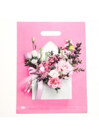 Розовый пакет с цветочным принтом и вырубной ручкой (40х31 см) - Сима-Ленд - купить с доставкой в Одинцово