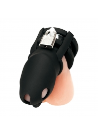 Черная клетка для пениса Silicone Small 2 in Cock Cage With Ball Divider - BlueLine - купить с доставкой в Одинцово