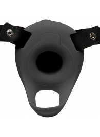 Черный полый страпон с вибрацией 2’’ Erection 28X Smooth Vibrating Silicone Penis Sheath - XR Brands - купить с доставкой в Одинцово