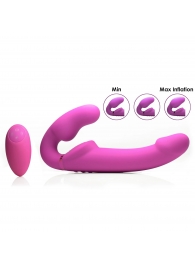 Розовый безремневой страпон с вибрацией и функцией расширения Inflatable Ergo-Fit Strapless Strap-On - XR Brands - купить с доставкой в Одинцово