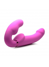 Розовый безремневой страпон с вибрацией и функцией расширения Inflatable Ergo-Fit Strapless Strap-On - XR Brands - купить с доставкой в Одинцово