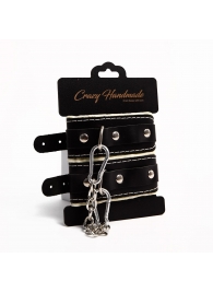 Черные скругленные наручники с мягкой бежевой подкладкой - Crazy Handmade - купить с доставкой в Одинцово