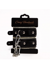 Черные скругленные наручники с мягкой бежевой подкладкой - Crazy Handmade - купить с доставкой в Одинцово