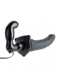 Черный страпон с вагинальной пробкой Deluxe Vibrating Penetrix Strap-On - 19 см. - Pipedream - купить с доставкой в Одинцово